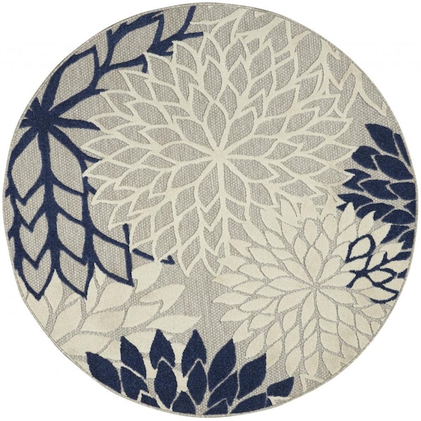 Palacedesigns 4 ft. Round Ivory & Navy Indoor & Outdoor Area Rug PA3663759 - main